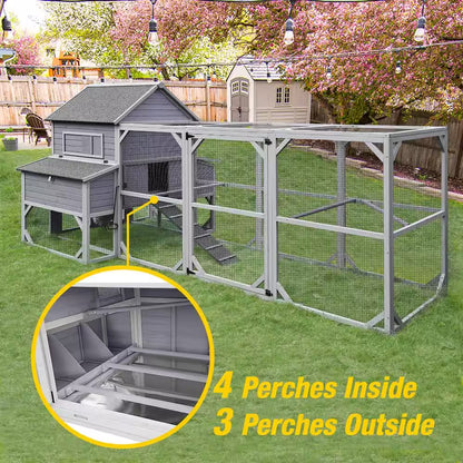 Large Chicken Coop with Run for 8-10 Chickens