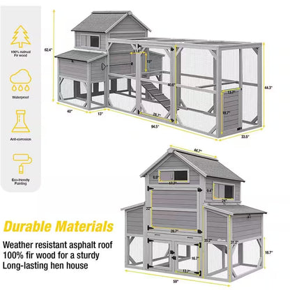 Large Chicken Coop with Run for 8-10 Chickens